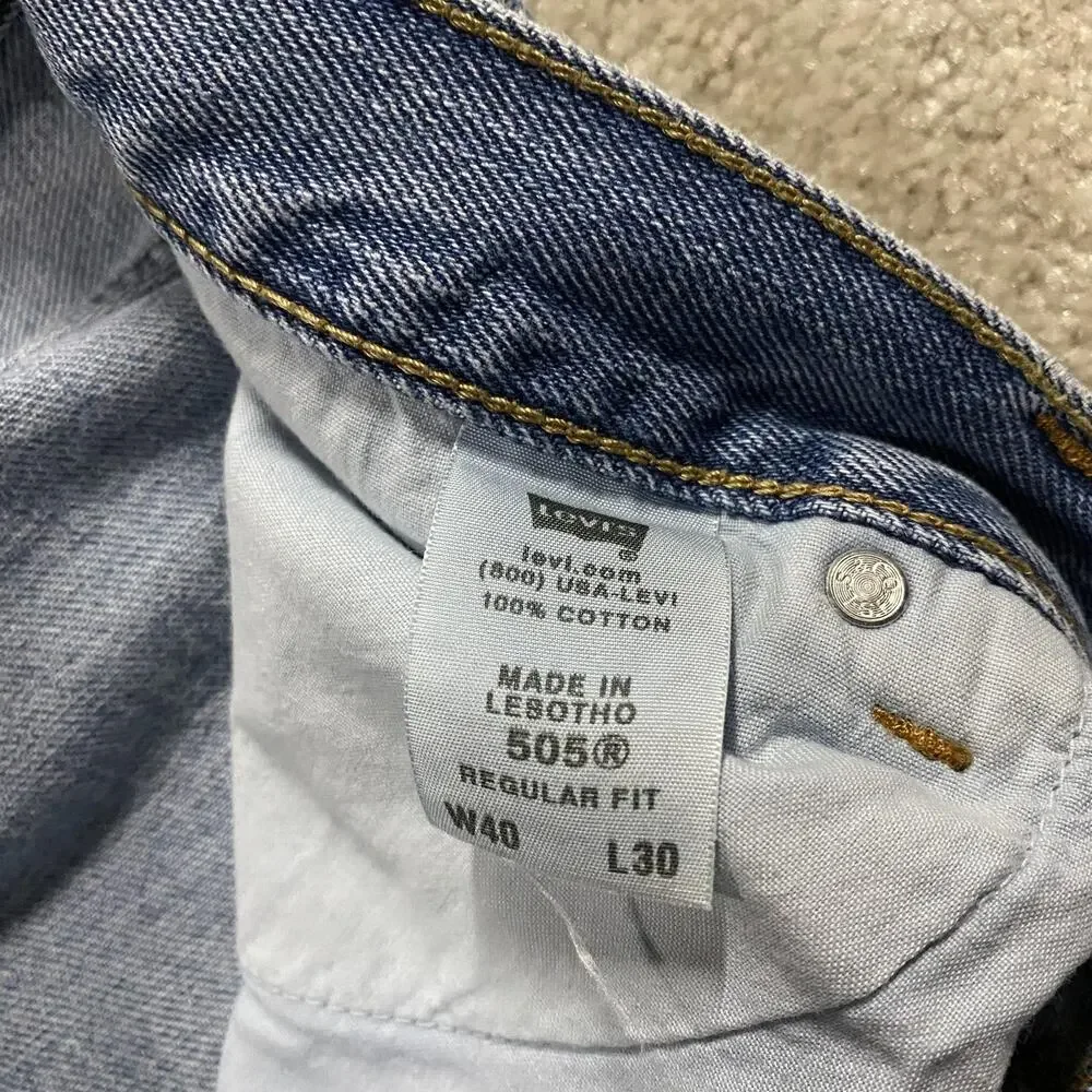 Y2K Levis 505 Jeans Mens 40x30 Blue Regular Fit Straight Leg Denim Medium Wash